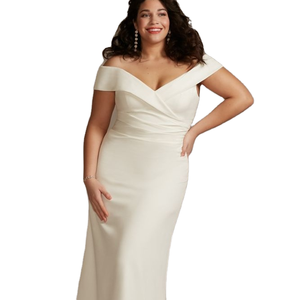 Elegante abito da sposa principessa sirena 13363 # moderno raso tinta in tinta unita con spalle scoperte e spalle scoperte maniche corte Sexy - Product Image 2