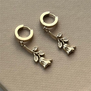 Fashion Fine Brass Jewelry Rose Flower Pendant <b>Hoop</b> Earring for Women - Product Image 1