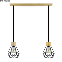 Lampe suspendue décorative noire moderne pour restaurant, bar, café, chambre, cuisine, en métal, bois, fer, LED