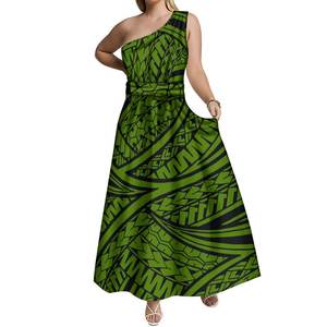 新作ハワイアンスタイルプリントカスタム女性斜め肩ノースリーブレースアップロングドレスポリネシアデザインレディースカジュアルドレス - Product Image 4