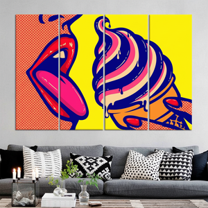 Conjunto de 4 Cuadros Decorativos Impresos, Estilo Art Déco, Mujer Lamiendo Helado, Estilo Vitral, Arte para Colgar en la Pared - Product Image 3