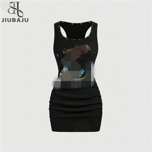 Robe mini moulante pour femme, col carré, style <span class=keywords><strong>grunge</strong></span> punk, imprimé étoiles et rivets, été - Product Image 1