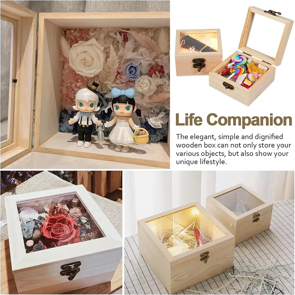 Heiße Verkäufe Hochwertige Hochzeit Souvenir Box Holzkiste Verpackung benutzer definierte Holz Geschenk box mit klarem Deckel