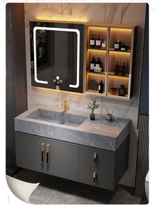 Tocador de baño moderno, mueble con efecto piedra blanca, personalizado, doble lavabo - Product Image 5