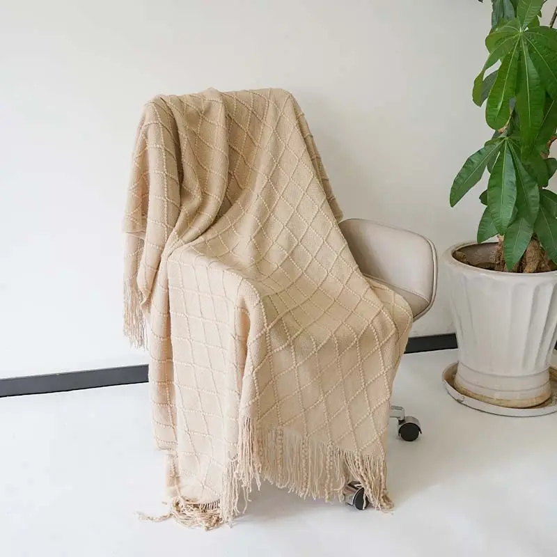 Wholesale Fringe Knit 100% Acrylic Soft Cozy Decorative Blanket For Home Chair Sofa Couch Bed
