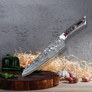 大马士革图案德国1.4116钢厨房切肉切菜刀与Pakka木柄