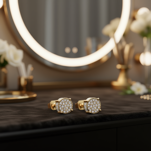 Orecchini a perno da donna alla moda placcati oro 18K con zirconi, gioielli da festa in lega, orecchini alla moda con pavé e taglio rotondo brillante - Product Image 2