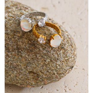 JINYOU 7174 New Arrivals Stainless Steel <strong>Moonstone</strong> Zircon Open Adjustable <strong>Ring</strong> for Women Exquisite Stylish Aesthetic Jewelry - Product Image 5