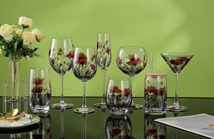 Copas de Vino Sopladas a Mano al por Mayor, Estilo Rústico de Alta Calidad, Ecológicas, con Decoración Floral para Juegos de Copas de Vino Tinto - Product Image 5