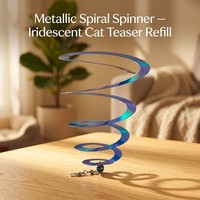 Tête de rechange pour baguette à chat en spirale bleu métallisé, bobine réfléchissante irisée, pivotant à 360°, avec attache rapide pour le jeu