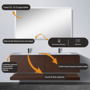 Mobile Bagno Moderno in Legno di Quercia con Doppio Lavabo e Specchio, Impermeabile, per Hotel, Prodotto a Foshan - Product Image 3