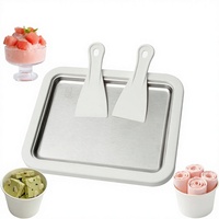 Kit de fabrication de glace roulée en acier inoxydable, plateau de congélation instantanée, 2 spatules, machine à yogourt glacé pour la maison et la famille