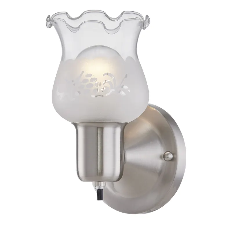 1-light Wall Light Chrome Brushed Nickel Brass Finish And Frosted Flower Glass Shade For Bathroom Vanity Light