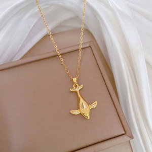 Pendentif en forme de baleine mignon QIUHAN, plaqué or, acier inoxydable, laiton, zircon, bijoux DIY, collier pour femmes - Product Image 3