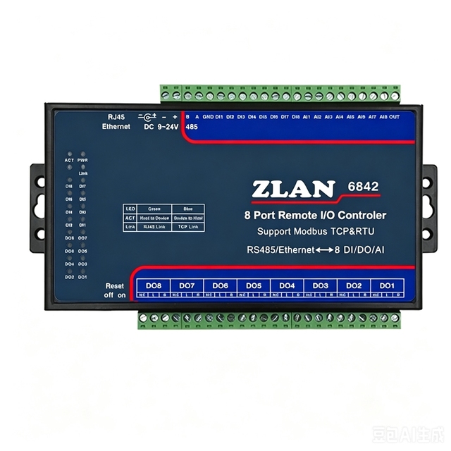 ZLAN6842 Ethernet RS485 Remote I/O Controller 8DI 8DO 8AI Modbus TCP DC9-24V in Stock