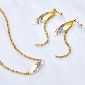 Ensemble de bijoux en acier inoxydable pour femmes, nouveau design en forme de feuille, ruban multicolore, cadeau - Product Image 1