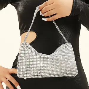 Glitter Bling Evening bag Handbag Bridal Wedding Purses Imitations Rhinestone mini Mesh Glitter underarm dinner bag