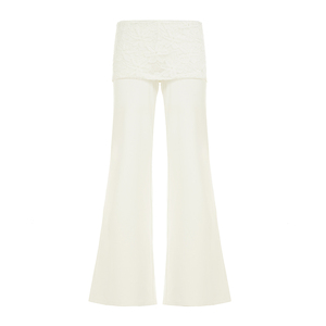 Pantalones de punto sueltos de cintura baja con encaje y patchwork para mujer, de color liso, de pierna ancha, informales, al por mayor - Product Image 6