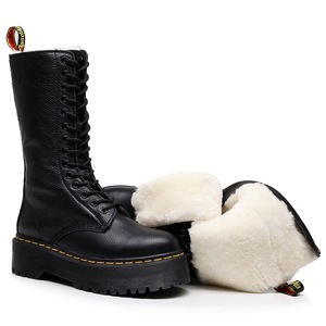 Botas de moto de lana auténtica para mujer, 14 agujeros, estilo inglés, botines de cuero genuino para hombre y mujer, punta redonda - Product Image 1