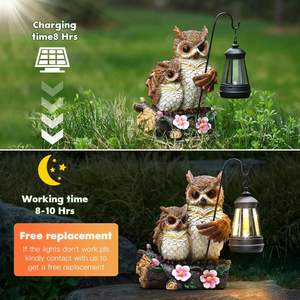 Statue de hiboux de jardin avec lanterne solaire à LED Chouettes aimantes Famille Embrasser Figurine fantaisiste Grande Sculpture éclairée pour l'extérieur - Product Image 2