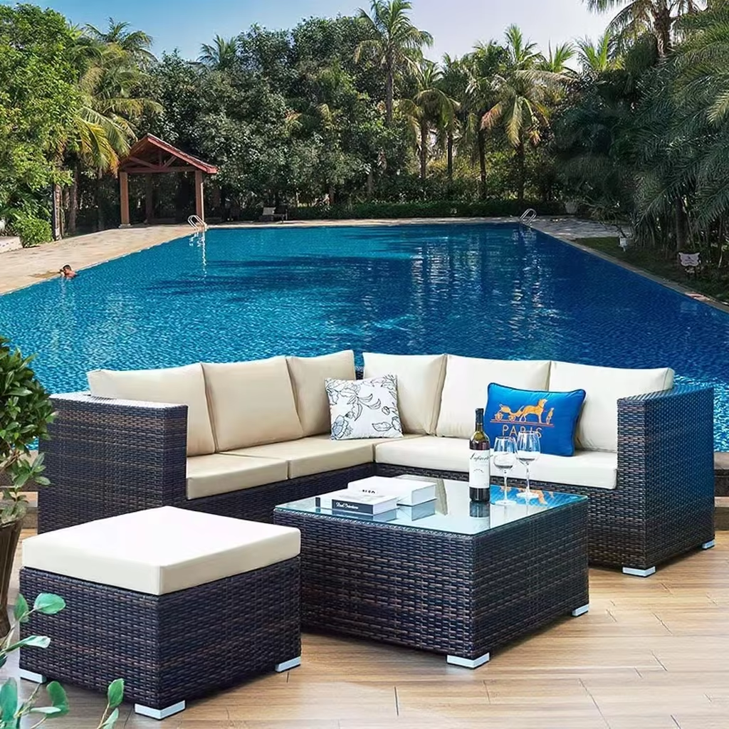 Patio Second Hand Customizable l Shape Set Beach Mini Gardening Tool Set Metal Rattan Garden Furniture Sofas Outdoor Furniture