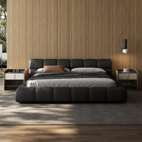 Lit minimaliste italien haut de gamme en cuir pleine fleur 1,8 m, lit capitonné King Size pour chambre à coucher, usine de Foshan