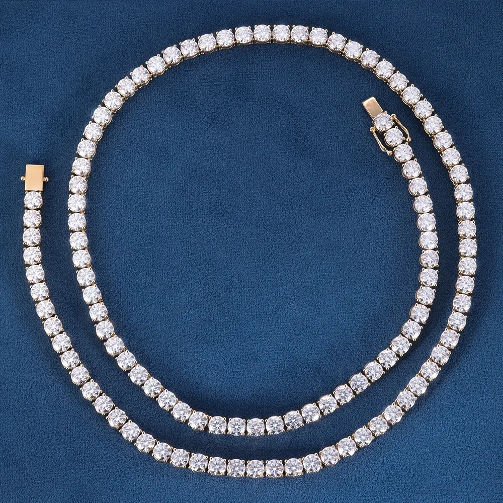 Custom Real 10k 14k 18k Solid Gold Chain 3mm 4mm 5mm 6.5mm Moissanite Lab Natural Diamond Tennis Link Chain Bracelet Necklaces