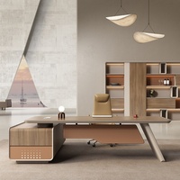Bureau de direction de luxe en forme de L, table de patron, mobilier de bureau pour manager, série complète de postes de travail avec armoire