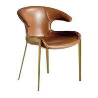 Chaise de salle à manger italienne de luxe Fauteuil moderne en cuir marron avec dossier design Pieds en acier inoxydable pour hôtel Salon