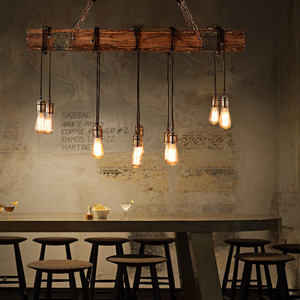 Lampada a Sospensione Rettangolare Stile Loft Retrò <span class=keywords><strong>Vintage</strong></span> E27 Lampadario Industriale in Legno per Isola Cucina - Product Image 2