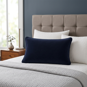 Housse de coussin lombaire en velours de qualité supérieure |   Coussin rectangulaire décoratif bleu marine de luxe pour canapé, lit et décoration intérieure - Product Image 3