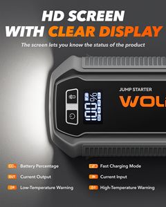 WOLFBOX 2000A 44.4Wh Démarreur de batterie 12V avec écran LED, portable pour moteurs essence 7L/diesel 6L, Noir/Gris, Pack de démarrage - Product Image 5