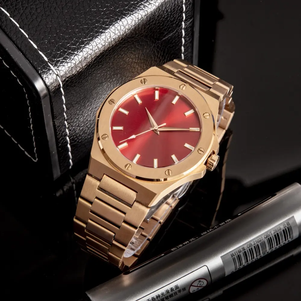 Custom Rvs Horloges Rose Gold Case Quartz Horloges Luxe Aangepaste Gepersonaliseerde Polshorloge
