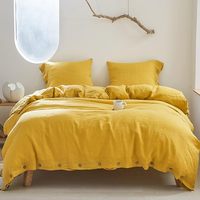 Parure de lit King Size en coton doux et respirant, couleur unie, avec boutons rétro, 3 pièces, fermeture boutonnée