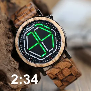 BOBO BIRD Men's erkek kol saati LED Electronic Digital Display Night Vision Wood Watches Relogio Masculino