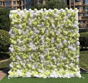처지고 컬링 된 꽃 벽이있는 새로운 유형의 시뮬레이션 된 녹색 꽃 벽 또는 파란색 꽃 벽 패널 배경 장식