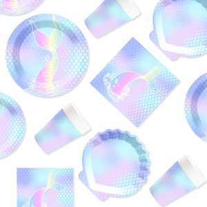 DAMAI Artículos de Fiesta Temáticos de Sirena para Niñas, Baby Shower, Vajilla para Fiesta Oceánica, Platos, Vasos, Servilletas, Cuchillos, Tenedores - Product Image 3