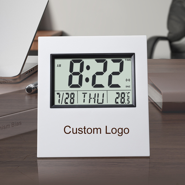 Custom Logo Digital Desk LCD Alarm Clock Electronic Perpetual Calendar Large Screen Wall Clock with Temperature Countdown Timer