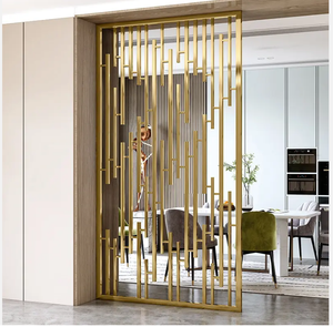 Paravent en métal <span class=keywords><strong>Homedeco</strong></span> SS304 avec design Art Déco, cadre or rose et panneau en verre pour usage professionnel - Product Image 3