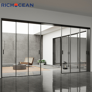 דלתות מחיצה מזכוכית חלבית בהתאמה אישית מבית RICHOCEAN, דלת הזזה דקה במיוחד מאלומיניום שחור למטבח - Product Image 6