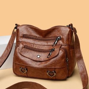Sac à bandoulière pour femme tendance avec fermeture éclair et chaînes décoratives, grande capacité, en cuir - Product Image 6
