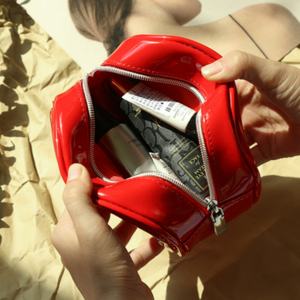 Waterproof Glossy PU Cosmetic <b>Bag</b> 7 Inch Oval <b>Evening</b> <b>Clutch</b> with Debossed Logo - Product Image 4