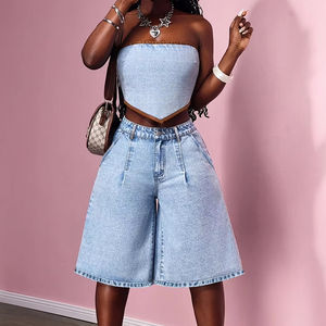 Short en jean bleu clair légèrement extensible coupe ample |   Poches à détails lavés pour le printemps/été - Product Image 3