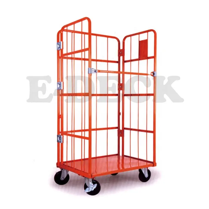 Chariot pliable métallique à quatre roues, 3 côtés, entrepôt portable en métal, chariot à linge industriel logic, cage en rouleau pour le rangement