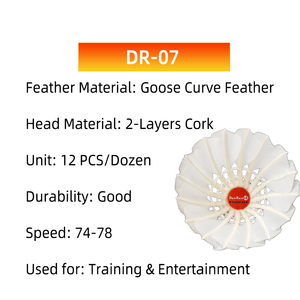 Volante de Bádminton de entrenamiento profesional DunRun <span class=keywords><strong>DR</strong></span>-07 con logotipo personalizado, pluma enderezadora de ganso, Bola de Bádminton de corcho de 2 capas - Product Image 2
