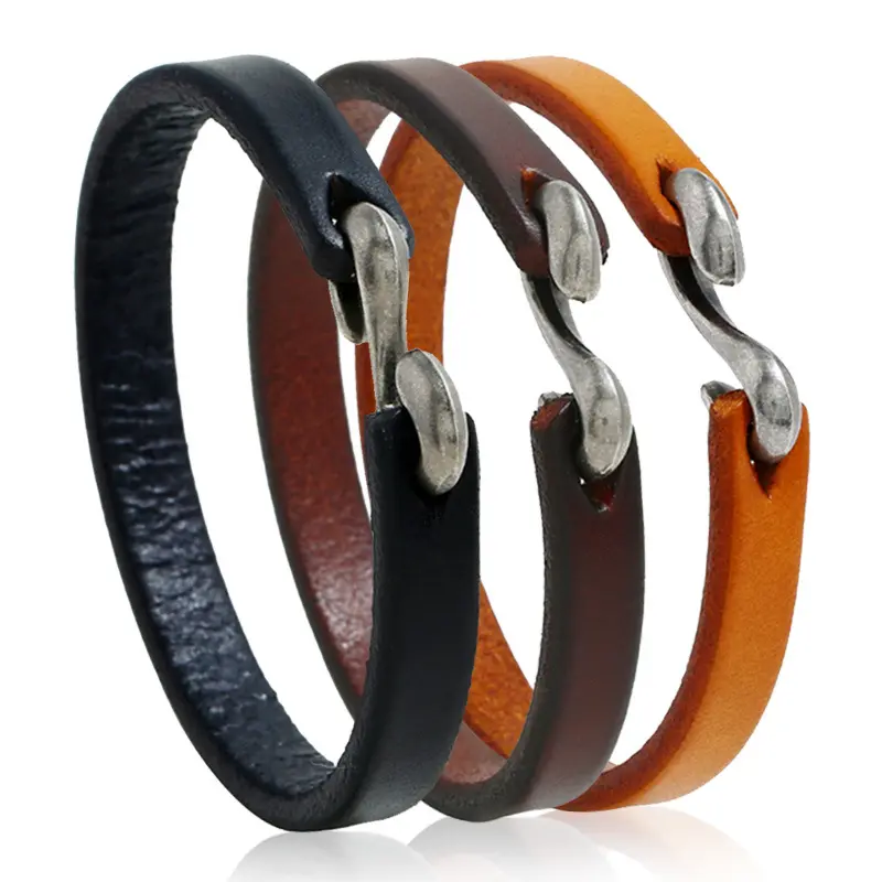 Men Bracelet Genuine Leather Bangle Retro Cuff Bracelet Classic Hooks Wristband Leather Bracelet For Men Women