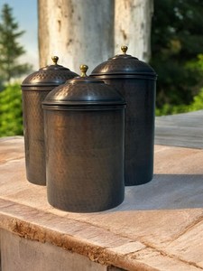 Handcrafted Copper Spice Canisters Cylinder Shape Airtight Lids Industrial Design Kitchen <b>Storage</b> - Product Image 6