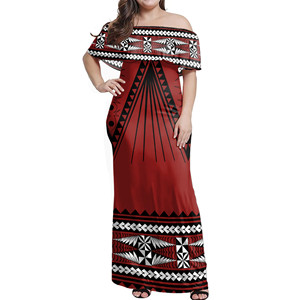 Vente chaude Asie îles du Pacifique tatouages tribaux élégant grande taille hors épaule femmes Sexy robe polynésienne - Product Image 2