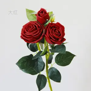 Artificial rose flowers real touch silicone coated 3 heads artificial roses floral