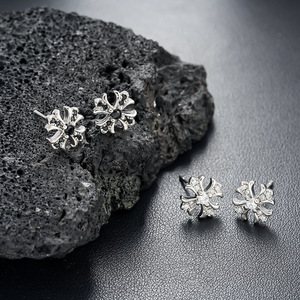 Silver Plated Punk Rock Gothic Luxury <strong>Mens</strong> Jewelry Iced Out Hip Hop Floral <strong>Cross</strong> Micro Pave CZ Copper Stud <strong>Earrings</strong> - Product Image 4